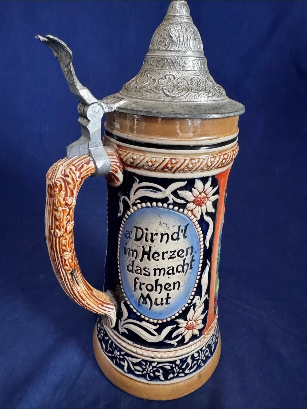 Lidded German Beer Stein Vintage Deutsches Bundes-Gebrauchsmuster 1 Liter #4062
